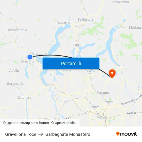 Gravellona Toce to Garbagnate Monastero map