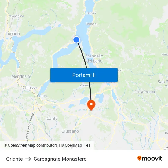 Griante to Garbagnate Monastero map