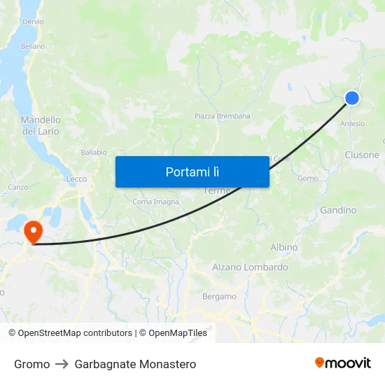 Gromo to Garbagnate Monastero map