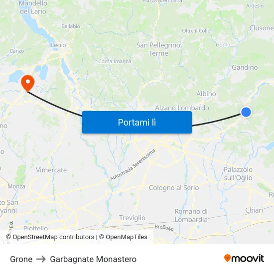 Grone to Garbagnate Monastero map