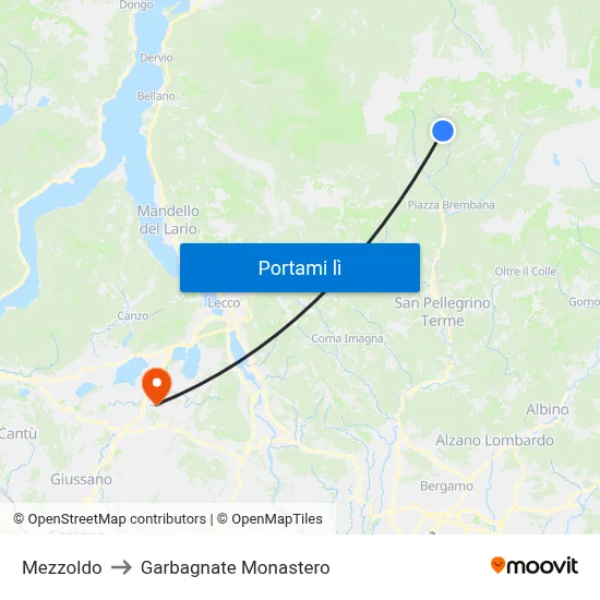 Mezzoldo to Garbagnate Monastero map