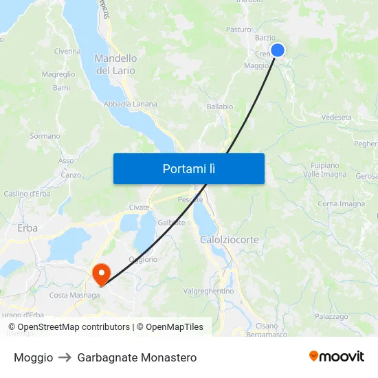 Moggio to Garbagnate Monastero map