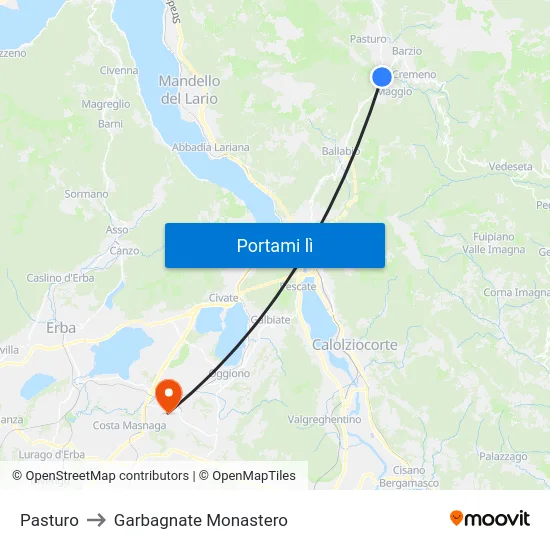 Pasturo to Garbagnate Monastero map