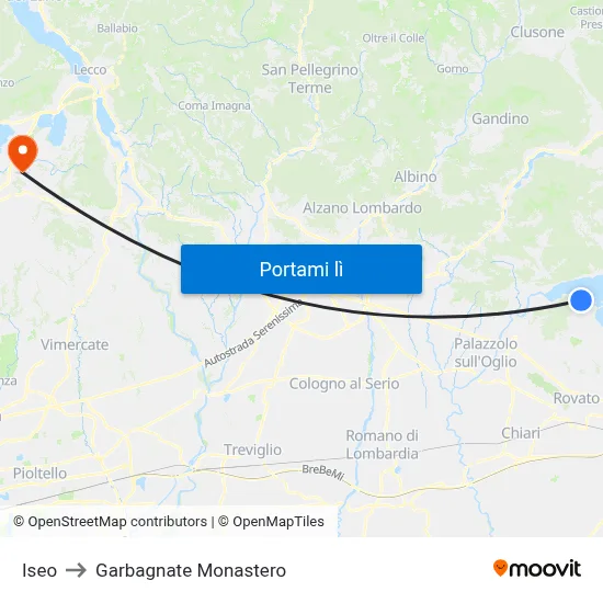 Iseo to Garbagnate Monastero map