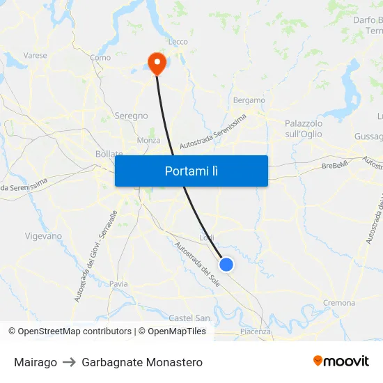 Mairago to Garbagnate Monastero map