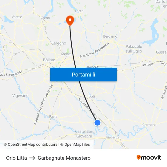 Orio Litta to Garbagnate Monastero map