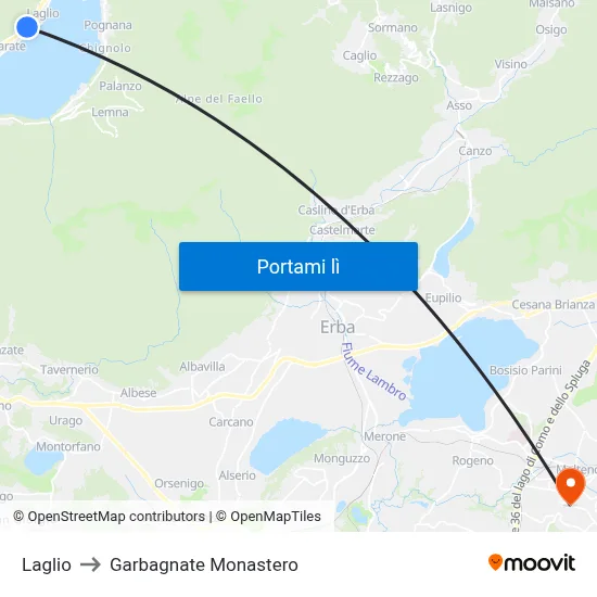 Laglio to Garbagnate Monastero map