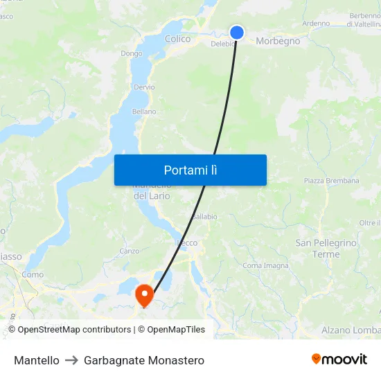 Mantello to Garbagnate Monastero map