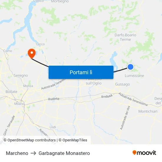 Marcheno to Garbagnate Monastero map
