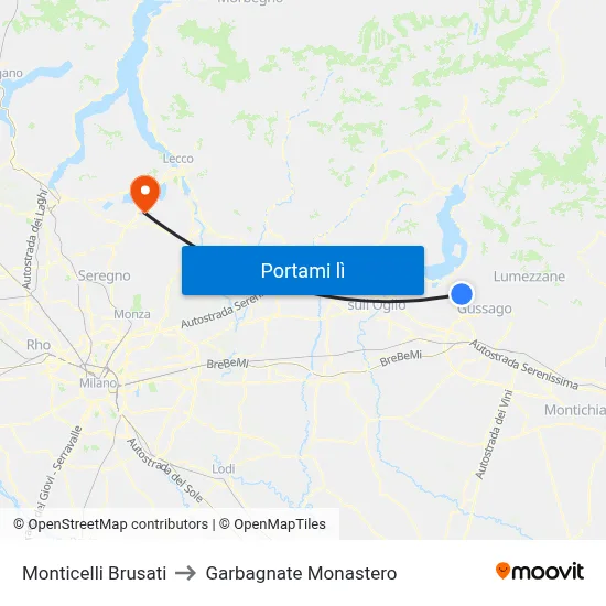 Monticelli Brusati to Garbagnate Monastero map
