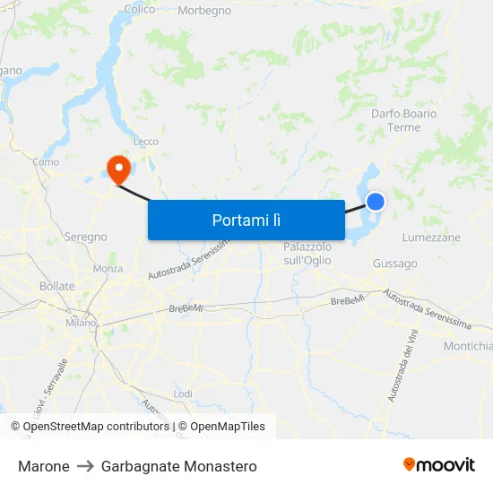Marone to Garbagnate Monastero map