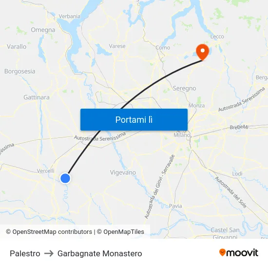 Palestro to Garbagnate Monastero map