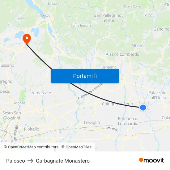 Palosco to Garbagnate Monastero map