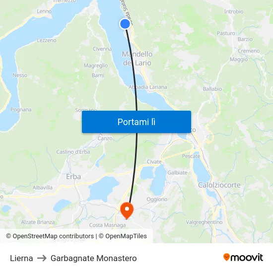 Lierna to Garbagnate Monastero map