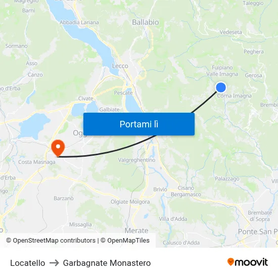 Locatello to Garbagnate Monastero map