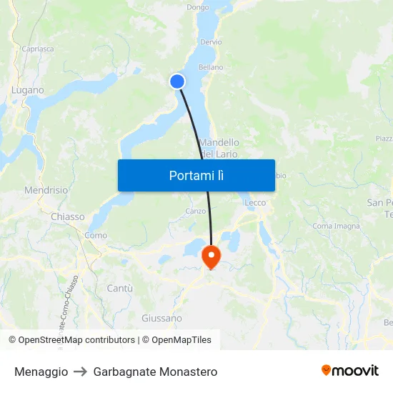 Menaggio to Garbagnate Monastero map