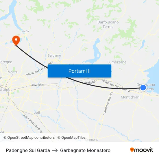 Padenghe Sul Garda to Garbagnate Monastero map