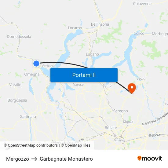 Mergozzo to Garbagnate Monastero map