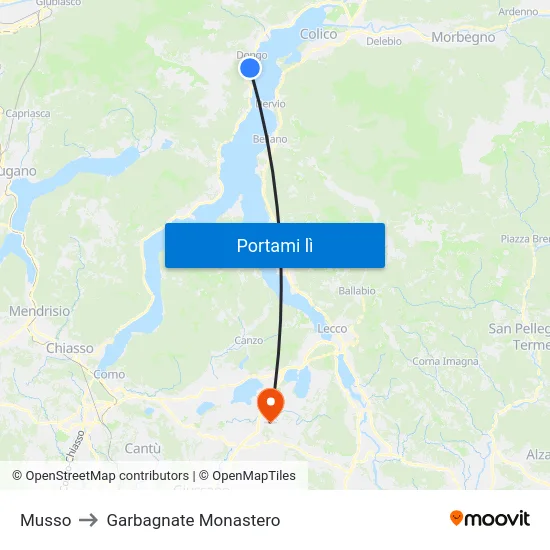 Musso to Garbagnate Monastero map