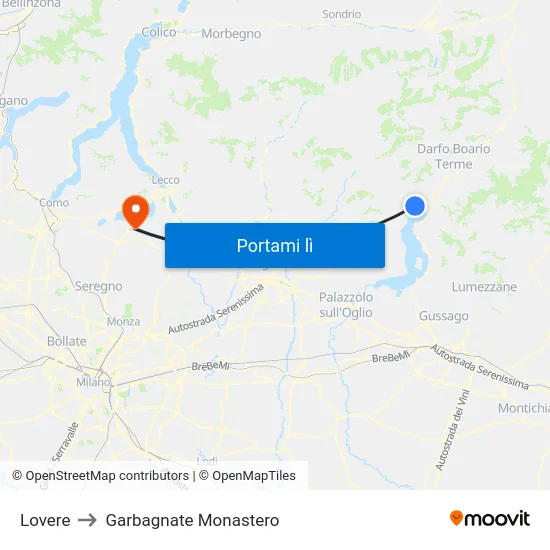 Lovere to Garbagnate Monastero map