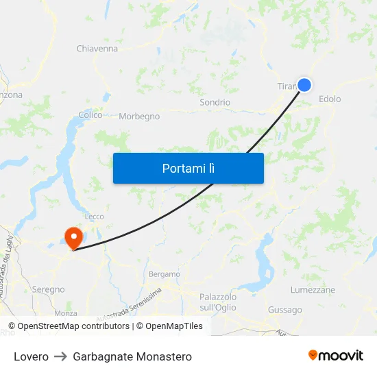 Lovero to Garbagnate Monastero map