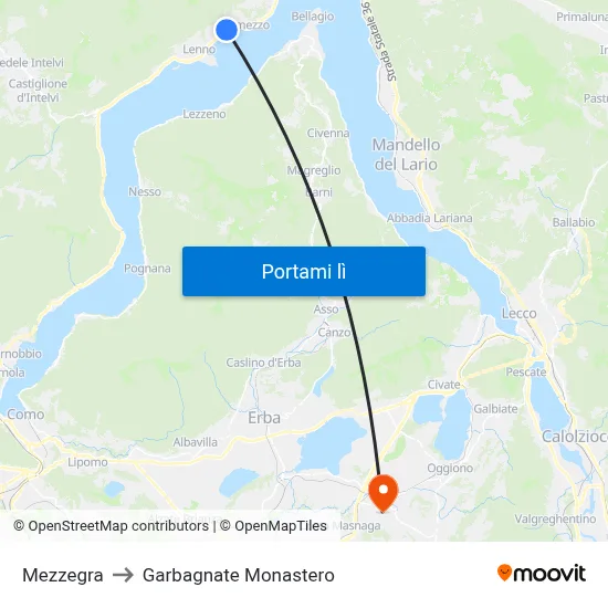 Mezzegra to Garbagnate Monastero map