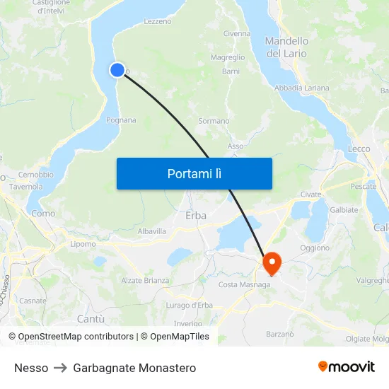 Nesso to Garbagnate Monastero map