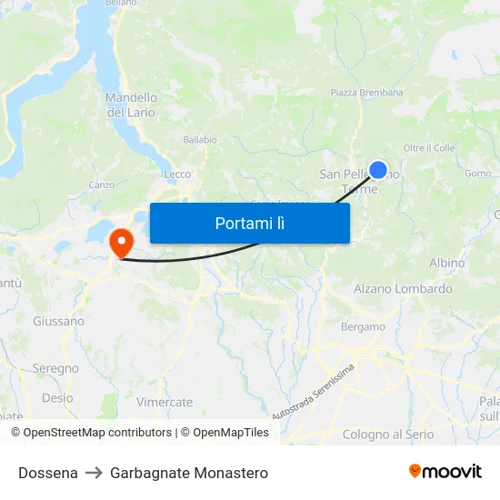 Dossena to Garbagnate Monastero map
