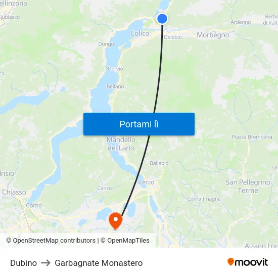 Dubino to Garbagnate Monastero map