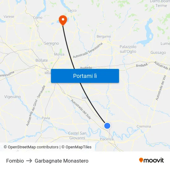 Fombio to Garbagnate Monastero map