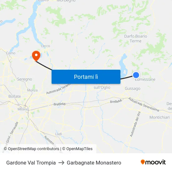 Gardone Val Trompia to Garbagnate Monastero map