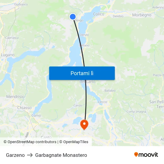 Garzeno to Garbagnate Monastero map