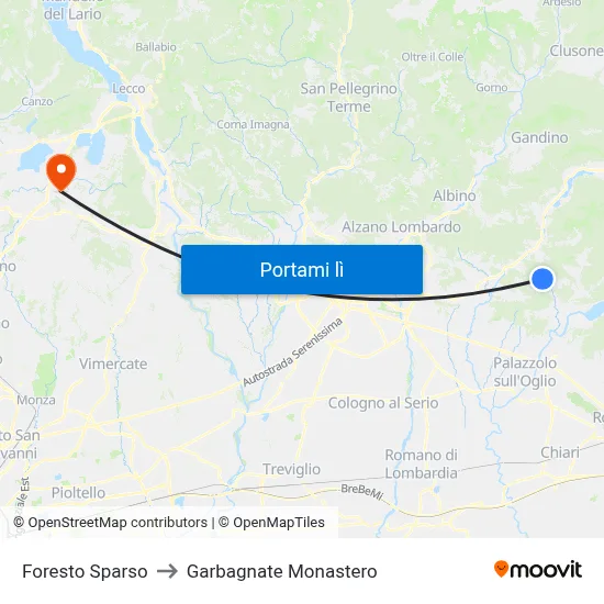 Foresto Sparso to Garbagnate Monastero map