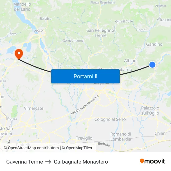 Gaverina Terme to Garbagnate Monastero map