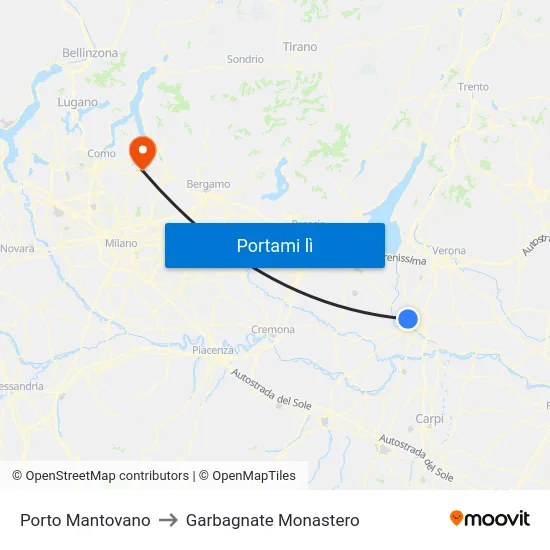 Porto Mantovano to Garbagnate Monastero map