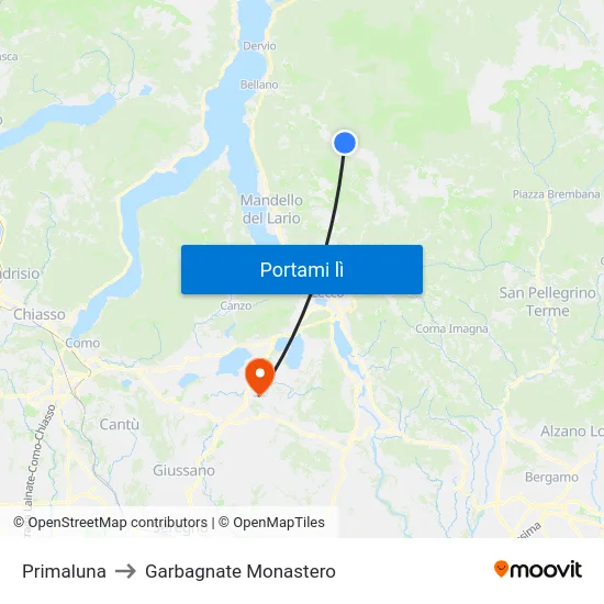 Primaluna to Garbagnate Monastero map
