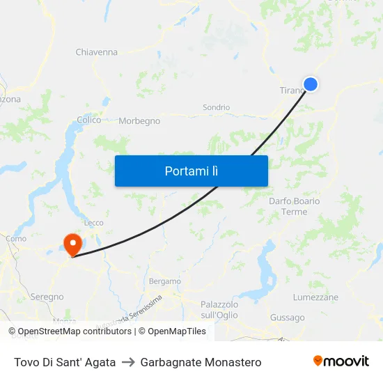 Tovo Di Sant' Agata to Garbagnate Monastero map