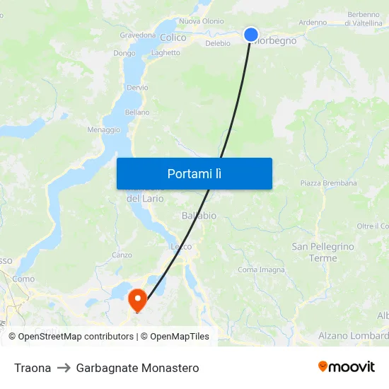 Traona to Garbagnate Monastero map