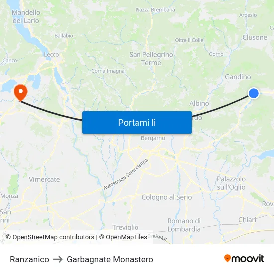 Ranzanico to Garbagnate Monastero map