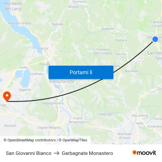 San Giovanni Bianco to Garbagnate Monastero map