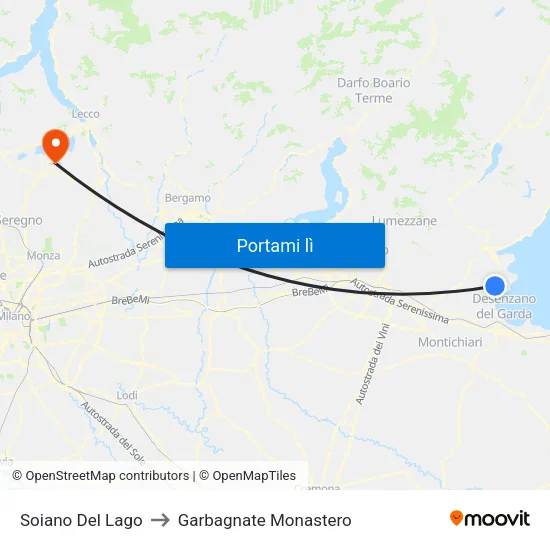 Soiano Del Lago to Garbagnate Monastero map