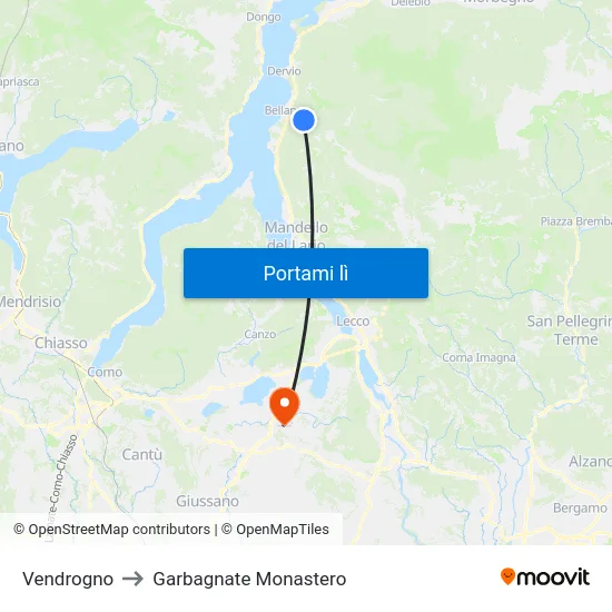 Vendrogno to Garbagnate Monastero map