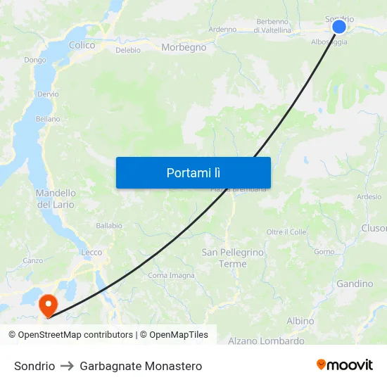 Sondrio to Garbagnate Monastero map