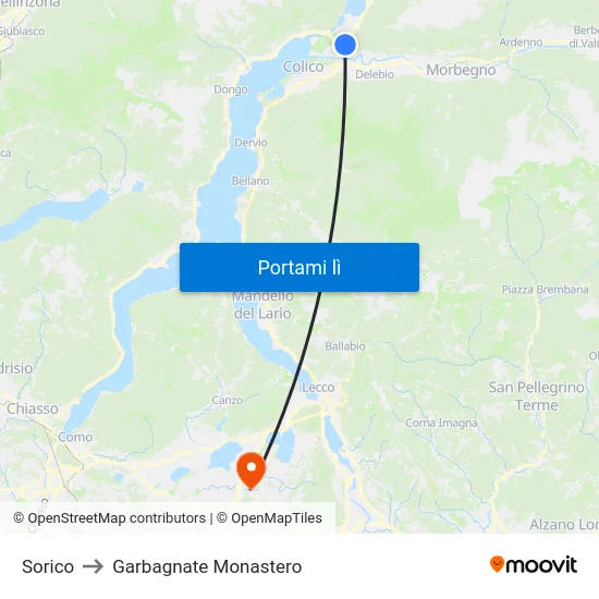 Sorico to Garbagnate Monastero map