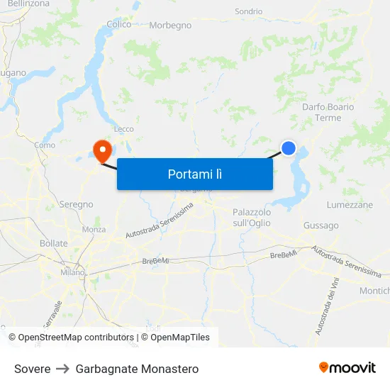 Sovere to Garbagnate Monastero map