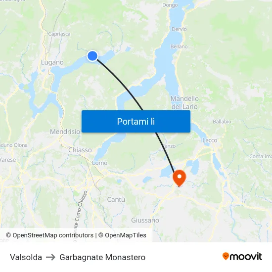 Valsolda to Garbagnate Monastero map