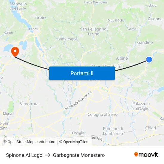 Spinone Al Lago to Garbagnate Monastero map
