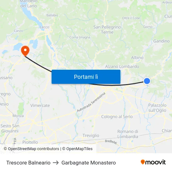 Trescore Balneario to Garbagnate Monastero map