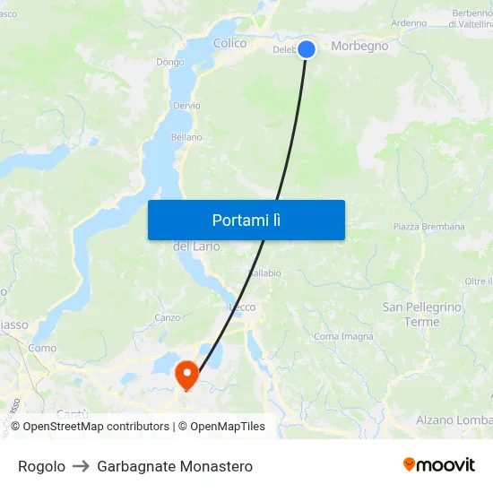 Rogolo to Garbagnate Monastero map