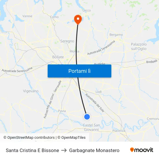Santa Cristina E Bissone to Garbagnate Monastero map